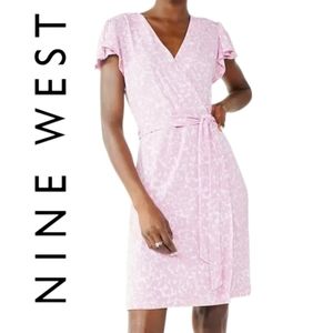 Nine West Dusty Rose Faux Wrap V-Neck Slimming Side Tie Dress. L